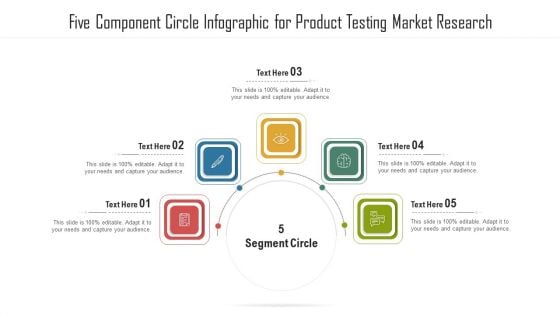 Five Component Circle Infographic For Product Testing Market Research Ppt PowerPoint Presentation File Layout Ideas PDF