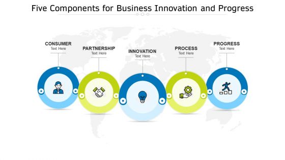 Five Components For Business Innovation And Progress Ppt PowerPoint Presentation File Master Slide PDF