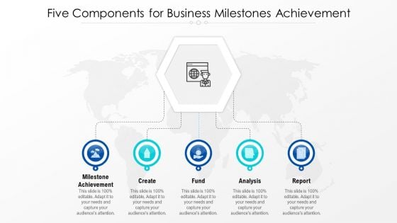 Five Components For Business Milestones Achievement Ppt PowerPoint Presentation Gallery Graphics Design PDF