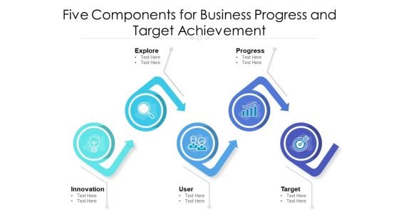 Five Components For Business Progress And Target Achievement Ppt PowerPoint Presentation Icon Slides PDF