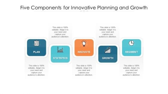 Five Components For Innovative Planning And Growth Ppt PowerPoint Presentation File Design Inspiration PDF