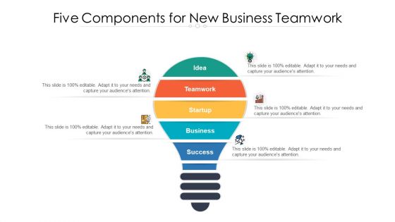 Five Components For New Business Teamwork Ppt PowerPoint Presentation Icon Deck PDF Five Components For New Business Teamwork Ppt PowerPoint Presentation Icon Deck PDF