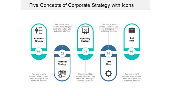 Five Concepts Of Corporate Strategy With Icons Ppt Powerpoint Presentation Professional Styles