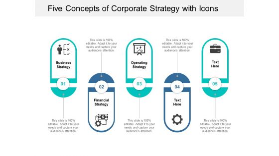 Five Concepts Of Corporate Strategy With Icons Ppt Powerpoint Presentation Professional Styles