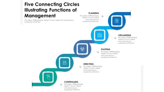 Five Connecting Circles Illustrating Functions Of Management Ppt PowerPoint Presentation Outline Topics PDF