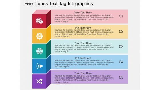 Five Cubes Text Tag Infographics Powerpoint Template