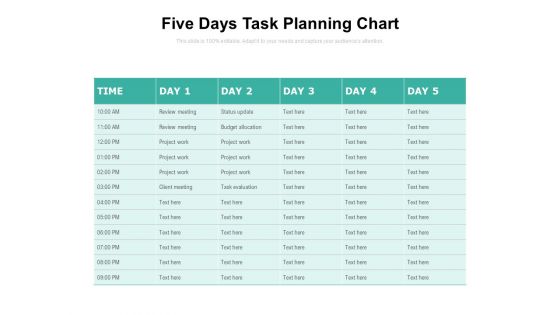 Five Days Task Planning Chart Ppt PowerPoint Presentation Pictures Format PDF