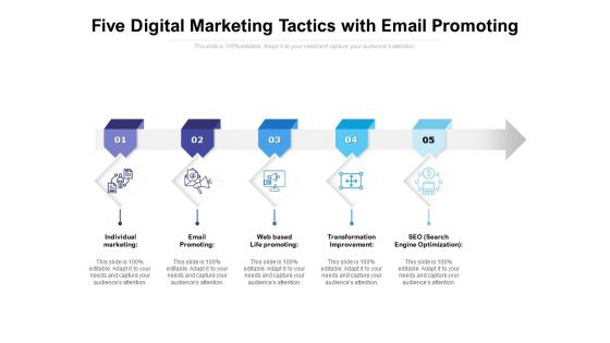 Five Digital Marketing Tactics With Email Promoting Ppt PowerPoint Presentation Gallery Styles PDF