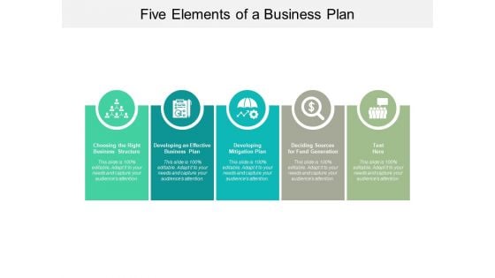 Five Elements Of A Business Plan Ppt PowerPoint Presentation Professional Icons