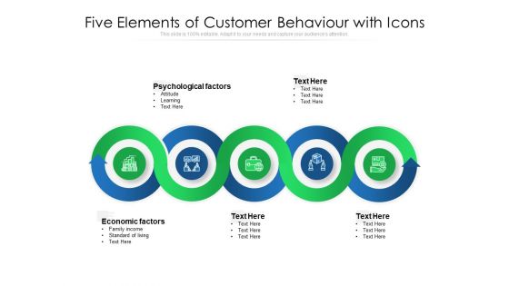 Five Elements Of Customer Behaviour With Icons Ppt PowerPoint Presentation File Background Image PDF