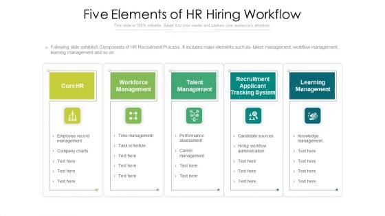 Five Elements Of HR Hiring Workflow Ppt Infographic Template Slideshow PDF