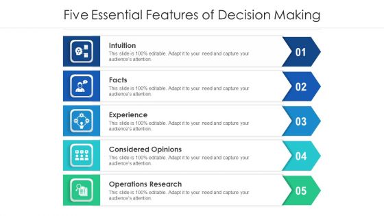 Five Essential Features Of Decision Making Ppt PowerPoint Presentation Gallery Portfolio PDF