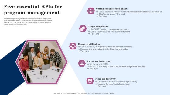 Five Essential Kpis For Program Management Ppt Ideas Background Designs PDF Five Essential Kpis For Program Management Ppt Ideas Background Designs PDF