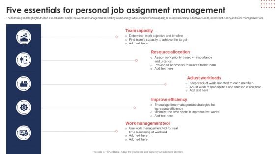 Five Essentials For Personal Job Assignment Management Ppt Professional Visuals PDF Five Essentials For Personal Job Assignment Management Ppt Professional Visuals PDF