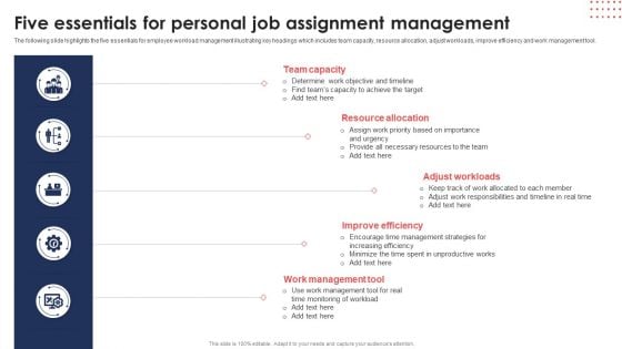 Five Essentials For Personal Job Assignment Management Ppt Professional Visuals PDF