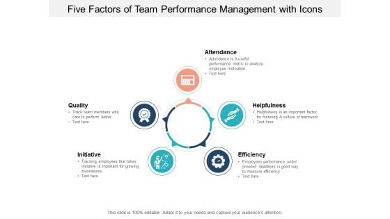 five factors of team performance management with icons ppt powerpoint presentation outline show