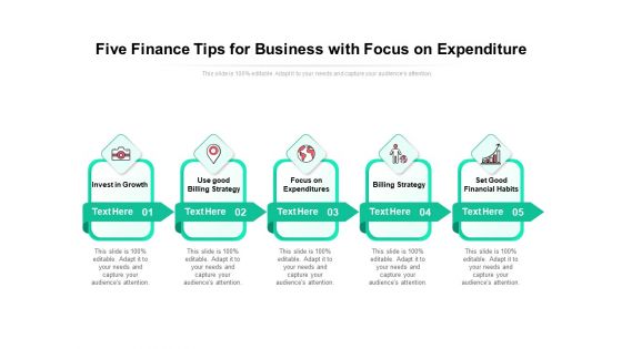 Five Finance Tips For Business With Focus On Expenditure Ppt PowerPoint Presentation Show Shapes PDF