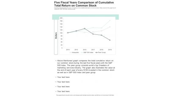 Five Fiscal Years Comparison Of Cumulative Total Return On Common Stock One Pager Documents