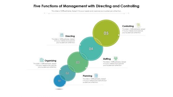 Five Functions Of Management With Directing And Controlling Ppt PowerPoint Presentation Infographic Template Gridlines PDF