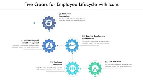 Five Gears For Employee Lifecycle With Icons Ppt PowerPoint Presentation Gallery Information PDF