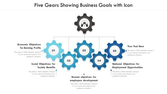 Five Gears Showing Business Goals With Icon Ppt PowerPoint Presentation Gallery Ideas PDF