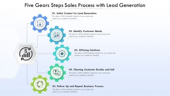 Five Gears Steps Sales Process With Lead Generation Ppt PowerPoint Presentation Gallery Model PDF