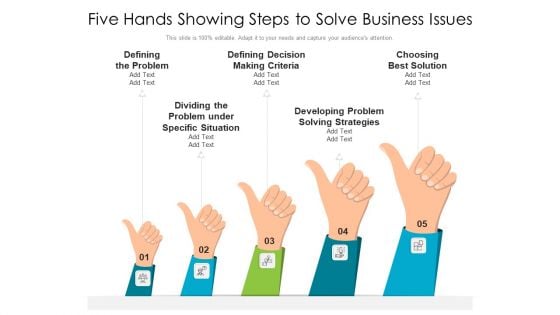 Five Hands Showing Steps To Solve Business Issues Ppt Gallery Mockup PDF