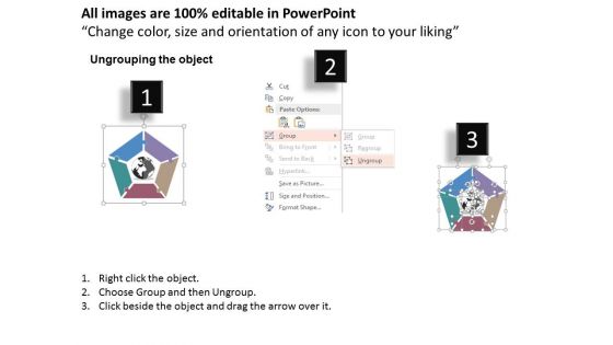 Five Icons Around Globe For Analysis Powerpoint Templates