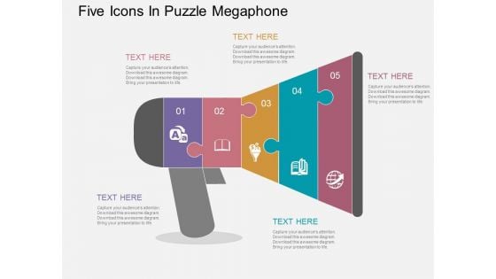 Five Icons In Puzzle Megaphone Powerpoint Templates