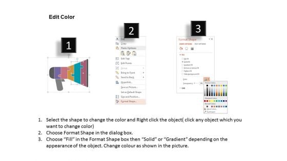 Five Icons In Puzzle Megaphone Powerpoint Templates