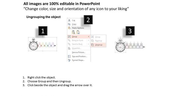 Five Icons With Stopwatch In Linear Flow Powerpoint Templates