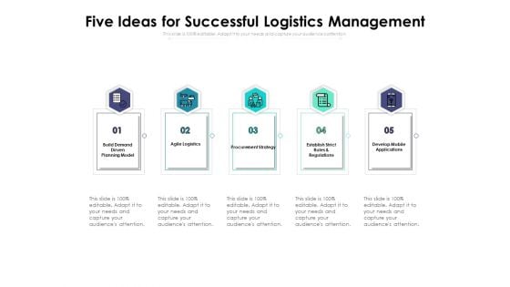 Five Ideas For Successful Logistics Management Ppt PowerPoint Presentation File Layout PDF