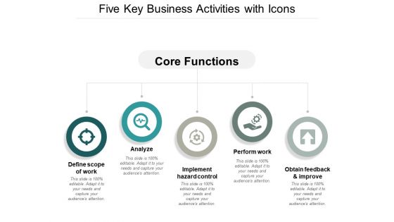 Five Key Business Activities With Icons Ppt Powerpoint Presentation Slides Graphics Pictures