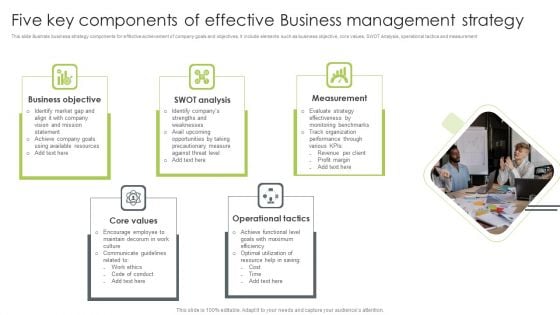 Five Key Components Of Effective Business Management Strategy Portrait PDF