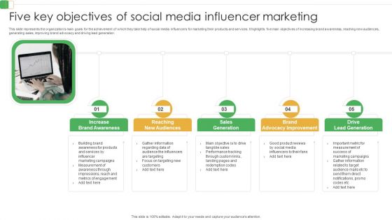 Five Key Objectives Of Social Media Influencer Marketing Ppt PowerPoint Presentation File Infographic Template PDF