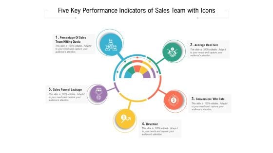 Five Key Performance Indicators Of Sales Team With Icons Ppt PowerPoint Presentation Gallery Introduction PDF