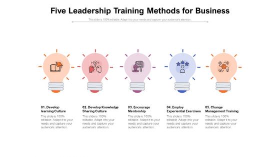Five Leadership Training Methods For Business Ppt PowerPoint Presentation File Icon PDF