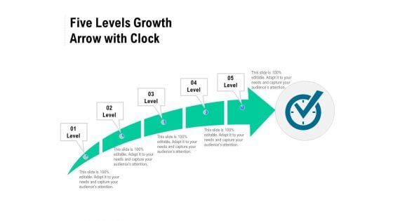 Five Levels Growth Arrow With Clock Ppt PowerPoint Presentation Gallery Ideas PDF