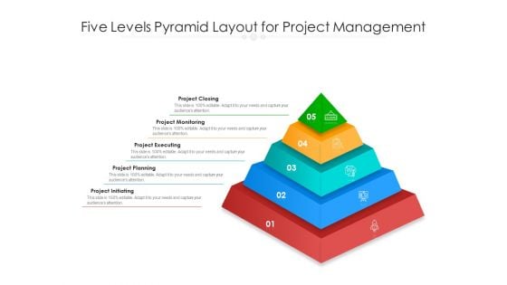 Five Levels Pyramid Layout For Project Management Ppt PowerPoint Presentation File Layout Ideas PDF