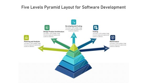 Five Levels Pyramid Layout For Software Development Ppt PowerPoint Presentation File Deck PDF