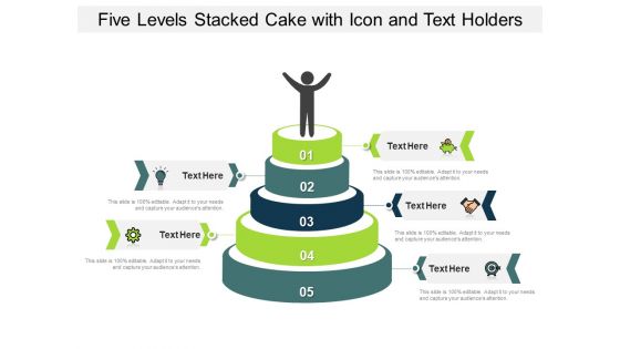 Five Levels Stacked Cake With Icon And Text Holders Ppt PowerPoint Presentation Design Templates PDF