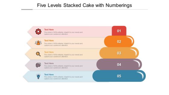 Five Levels Stacked Cake With Numberings Ppt PowerPoint Presentation Slides Example PDF