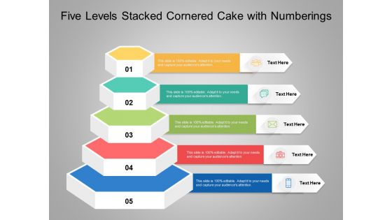 Five Levels Stacked Cornered Cake With Numberings Ppt PowerPoint Presentation Slides Pictures PDF