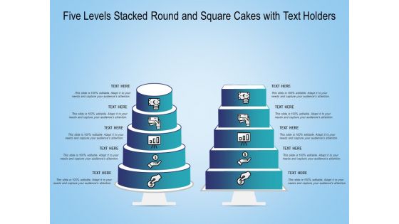 Five Levels Stacked Round And Square Cakes With Text Holders Ppt PowerPoint Presentation Infographics Templates PDF Five Levels Stacked Round And Square Cakes With Text Holders Ppt PowerPoint Presentation Infographics Templates PDF