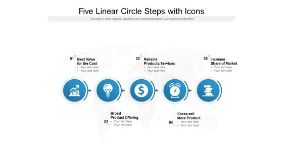 Five Linear Circle Steps With Icons Ppt PowerPoint Presentation Summary Visuals
