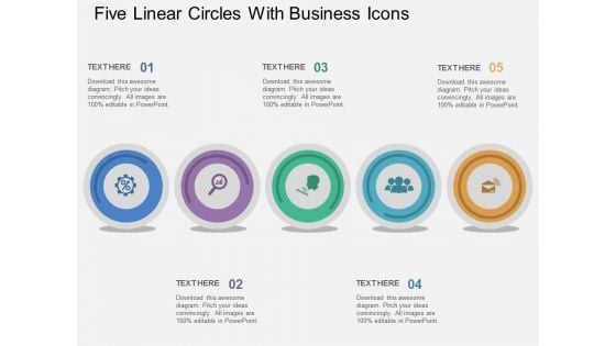 Five Linear Circles With Business Icons Powerpoint Template