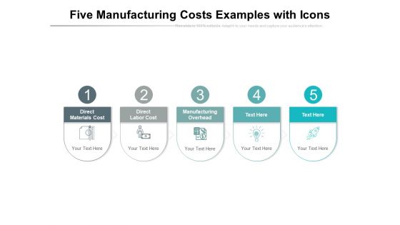 Five Manufacturing Costs Examples With Icons Ppt PowerPoint Presentation Layouts Influencers PDF