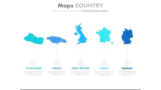 Five Maps For Different Countries Powerpoint Slides