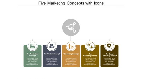 Five Marketing Concepts With Icons Ppt PowerPoint Presentation Slides Design Templates