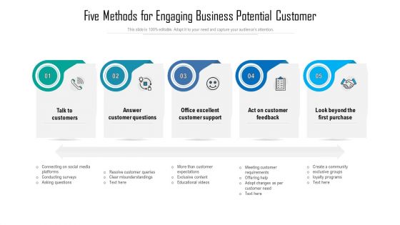 Five Methods For Engaging Business Potential Customer Ppt PowerPoint Presentation File Sample PDF Five Methods For Engaging Business Potential Customer Ppt PowerPoint Presentation File Sample PDF